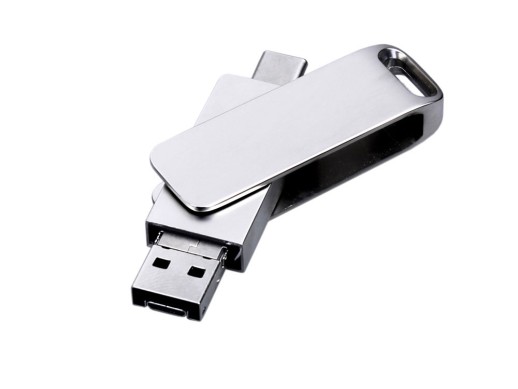 USB 3.0-флешка на 32 Гб поворотный механизм, c дополнительным разъемом Micro USB с одноцветным металлическим клипом с нанесением логотипа с нанесением логотипа