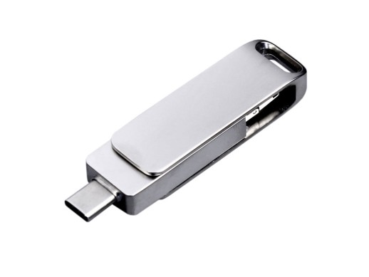 USB 3.0-флешка на 32 Гб поворотный механизм, c дополнительным разъемом Micro USB с одноцветным металлическим клипом с нанесением логотипа с нанесением логотипа