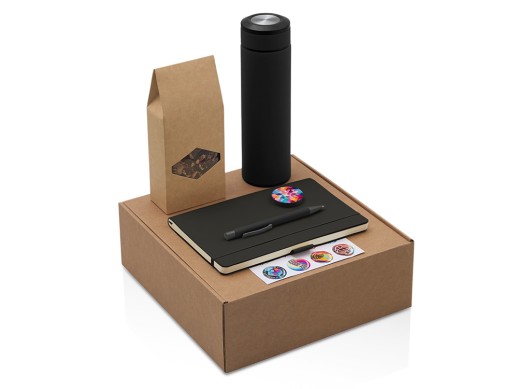 Подарочный набор с термосом, блокнотом, ручкой и чаем, черный