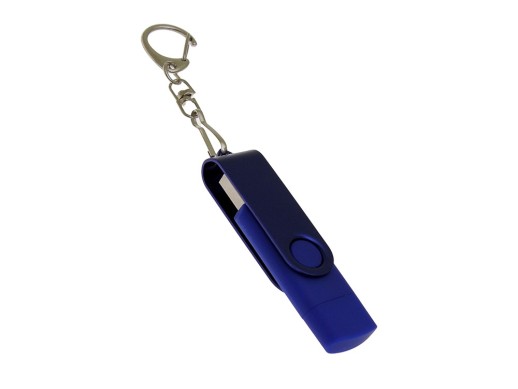 USB-флешка на 256 Гб 2 в 1 поворотный механизм, c дополнительным разъемом Type-C с одноцветным металлическим клипом, синий с нанесением логотипа с нанесением логотипа