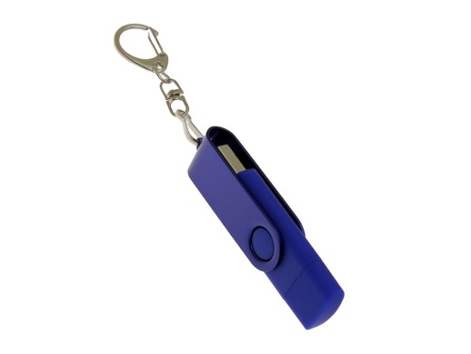 USB-флешка на 256 Гб 2 в 1 поворотный механизм, c дополнительным разъемом Type-C с одноцветным металлическим клипом, синий с нанесением логотипа с нанесением логотипа
