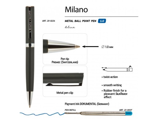 Ручка шариковая автоматическая BrunoVisconti® MILANO цвет корпуса черный, 1 мм с нанесением логотипа с нанесением логотипа