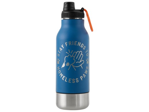 Вакуумный термос Buddy 3-в-1 со съемными мисками для питомцев, 1000 мл, синий с гравировкой с нанесением логотипа с нанесением логотипа