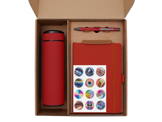 Подарочный набор с термосом, блокнотом, ручкой и чаем, красный