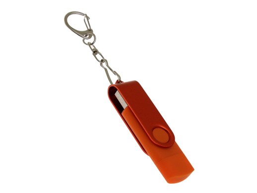 USB-флешка на 256 Гб 2 в 1 поворотный механизм, c дополнительным разъемом Type-C с одноцветным металлическим клипом, оранжевый с нанесением логотипа с нанесением логотипа