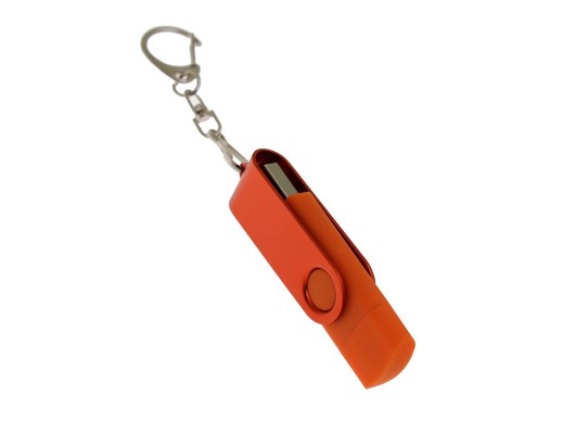 USB-флешка на 256 Гб 2 в 1 поворотный механизм, c дополнительным разъемом Type-C с одноцветным металлическим клипом, оранжевый с нанесением логотипа с нанесением логотипа