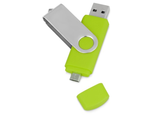 USB/micro USB-флешка 2.0 на 16 Гб Квебек OTG, зеленое яблоко с нанесением логотипа с нанесением логотипа