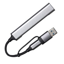 USB-хаб BRANCH 4 в 1, серый, алюминий   19343/29
