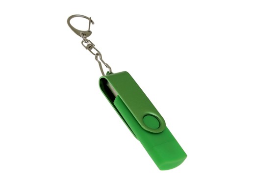 USB-флешка на 256 Гб 2 в 1 поворотный механизм, c дополнительным разъемом Type-C с одноцветным металлическим клипом, зеленый с нанесением логотипа с нанесением логотипа