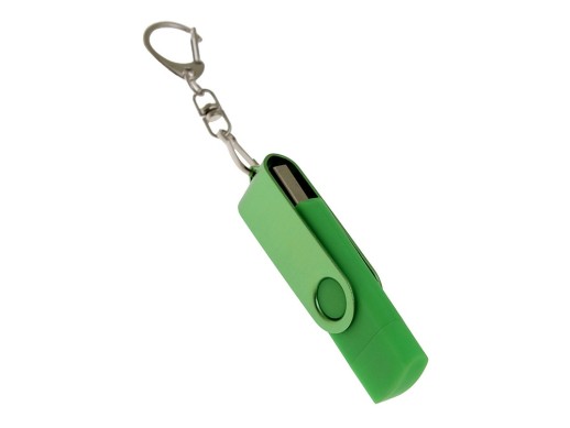 USB-флешка на 256 Гб 2 в 1 поворотный механизм, c дополнительным разъемом Type-C с одноцветным металлическим клипом, зеленый с нанесением логотипа с нанесением логотипа
