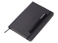 Набор блокнот А5 с магнитным держателем для ручки и подставкой для телефона и металлической шариковой ручкой NotaBene, черный