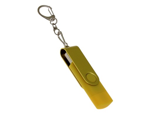 USB-флешка на 256 Гб 2 в 1 поворотный механизм, c дополнительным разъемом Type-C с одноцветным металлическим клипом, желтый с нанесением логотипа с нанесением логотипа