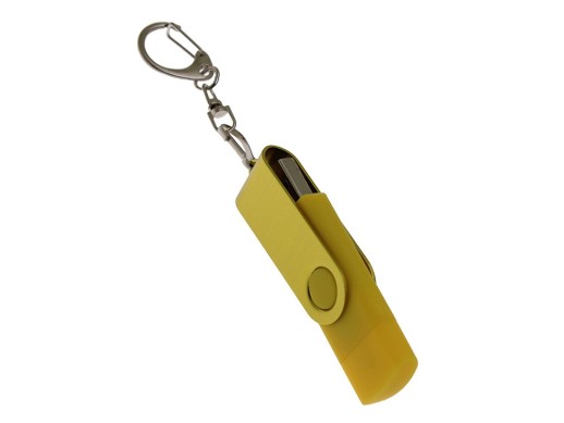 USB-флешка на 256 Гб 2 в 1 поворотный механизм, c дополнительным разъемом Type-C с одноцветным металлическим клипом, желтый с нанесением логотипа с нанесением логотипа