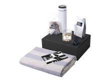 Подарочный набор c пледом, термосом, свечой и миндалем, белый