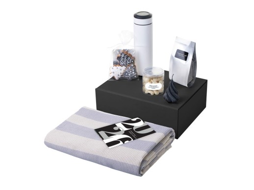 Подарочный набор c пледом, термосом, свечой и миндалем, белый