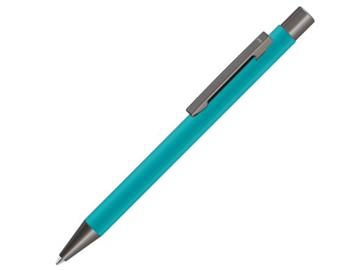 Ручка шариковая UMA STRAIGHT GUM soft-touch, с зеркальной гравировкой, морская волна с нанесением логотипа с нанесением логотипа