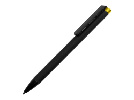 Ручка металлическая шариковая Taper Metal софт-тач с цветным зеркальным слоем, черный с желтым с нанесением логотипа с нанесением логотипа