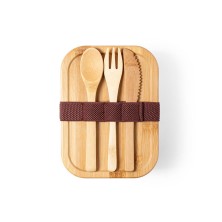 Ланч-бокс BEJAR, ложка, вилка нож в комплекте, стекло/бамбук 346799