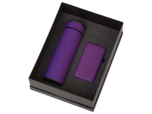 Подарочный набор с термосом и повербанком С1, фиолетовый
