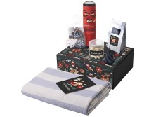 Подарочный набор c пледом, термосом, свечой и миндалем, красный