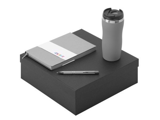 Подарочный набор с блокнотом С1, металлической ручкой и термокружкой, серый