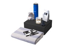 Подарочный набор c пледом, термосом, свечой и миндалем, синий