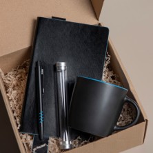 Набор подарочный DESKTOP: кружка, ежедневник, ручка, стружка, коробка, черный/голубой ,   39512/35/22