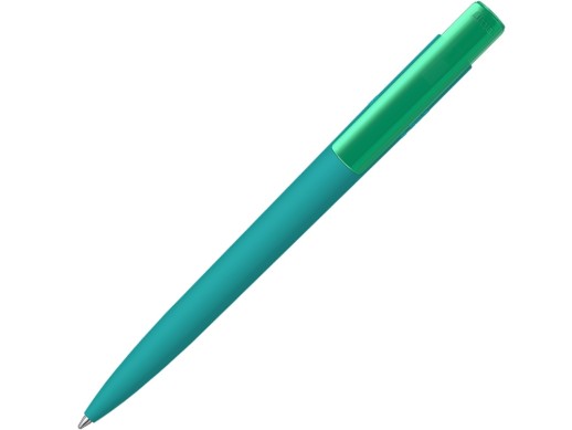 Шариковая ручка RECYCLED PET PEN PRO K transparent GUM soft-touch, бирюзовый с нанесением логотипа с нанесением логотипа