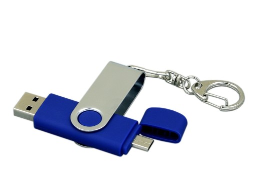 Флешка с поворотным механизмом, c дополнительным разъемом Micro USB, 16 Гб, синий