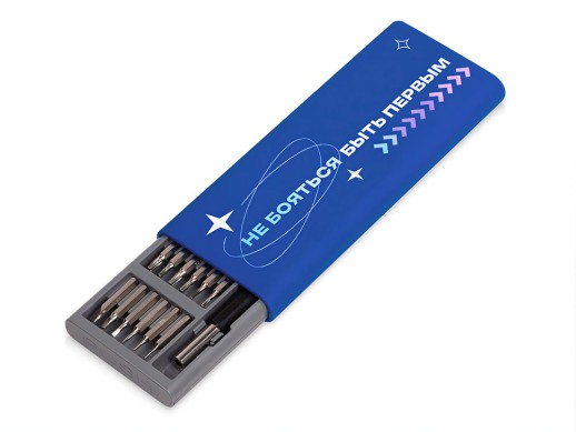 Отвертка с набором из 24 насадок Bits, темно-синий (уф печать)