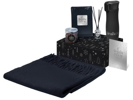 Подарочный набор с палантином и термокружкой, черный