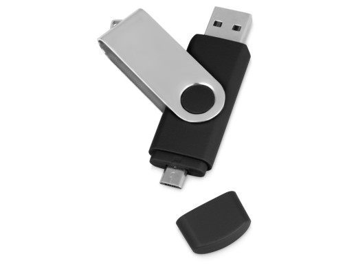 USB/micro USB-флешка 2.0 на 16 Гб Квебек OTG, черный с нанесением логотипа с нанесением логотипа