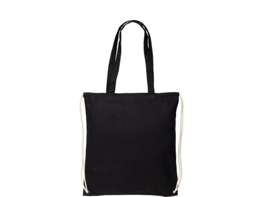 Рюкзак со шнурком Eliza из хлопчатобумажной ткани плотностью 240 г/м2, черный с нанесением логотипа с нанесением логотипа