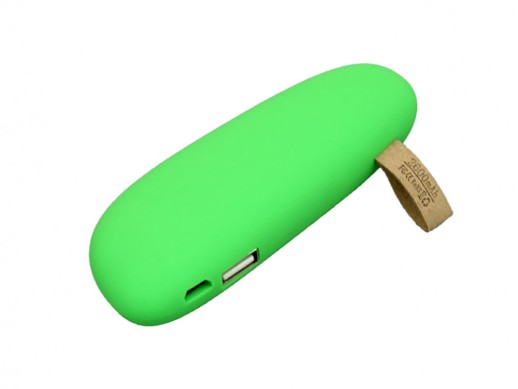 PB_Small_stone Универсальное зарядное устройство power bank в форме камня. 2600MAH. Зеленый с нанесением логотипа с нанесением логотипа