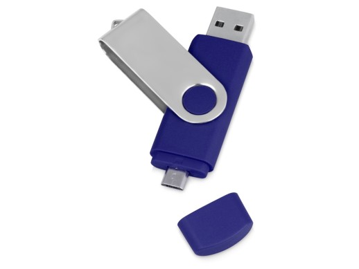 USB/micro USB-флешка 2.0 на 16 Гб Квебек OTG, синий с нанесением логотипа с нанесением логотипа