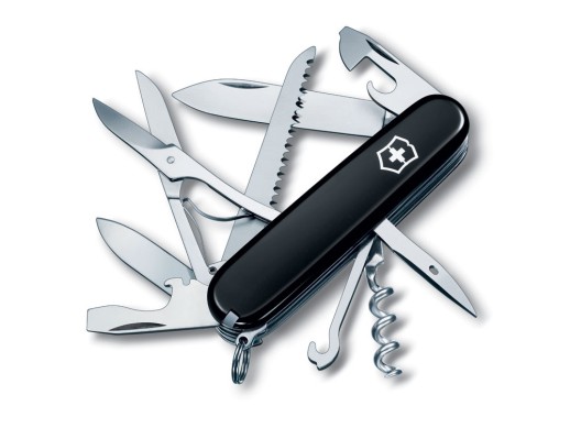 Нож перочинный VICTORINOX Huntsman, 91 мм, 15 функций, чёрный с нанесением логотипа с нанесением логотипа