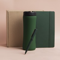 Набор подарочный OFFICEKIT: термос, ежедневник, ручка, стружка, коробка, зелёный   39513/15
