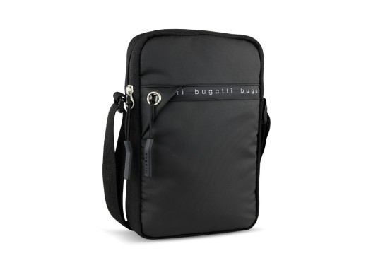 Сумка через плечо BUGATTI БЛАНК ОБЛЕГЧЕННАЯ | BLANC DELIGHT, чёрная, нейлон RPET600D/тарпаулин/полиэстер, 16х4х23 см, 1 л с нанесением логотипа с нанесением логотипа