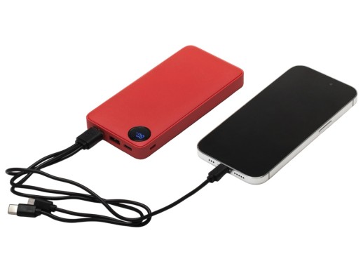 Внешний аккумулятор с дисплеем Mild, 10 000 mAh, красный с нанесением логотипа с нанесением логотипа