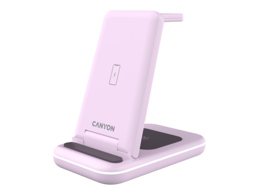 Беспроводное зарядное устройство 3-в-1 CANYON WS-304 (CNS-WCS304B), 15W, розовый с нанесением логотипа с нанесением логотипа