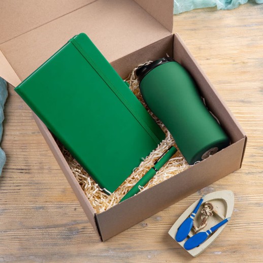 Набор подарочный SILKYWAY: термокружка, блокнот, ручка, коробка, стружка зеленый   39408/15