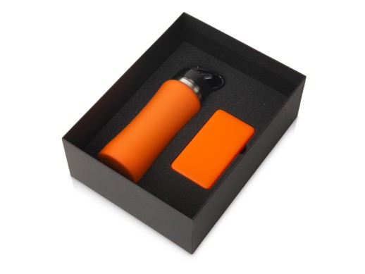 Подарочный набор с бутылкой для воды и повербанком С1, 5000 mAh, оранжевый с нанесением логотипа с нанесением логотипа