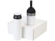 Подарочный набор с колонкой и термосом Black&White, белый/черный