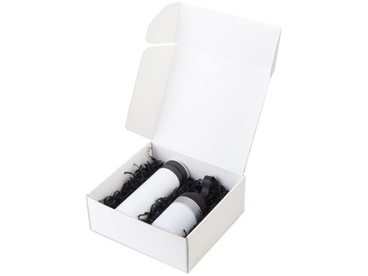 Подарочный набор с колонкой и термосом Black&White, белый/черный