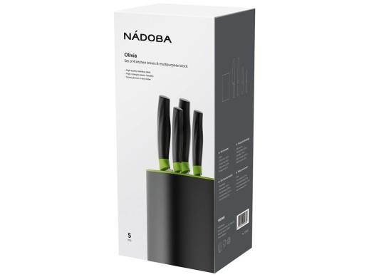 Набор из 4 кухонных ножей в универсальном блоке,  NADOBA, серия OLIVIA