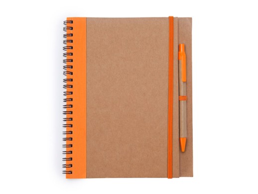 Блокнот А5+ ALANI с шариковой ручкой, крафтовый/оранжевый с нанесением логотипа с нанесением логотипа
