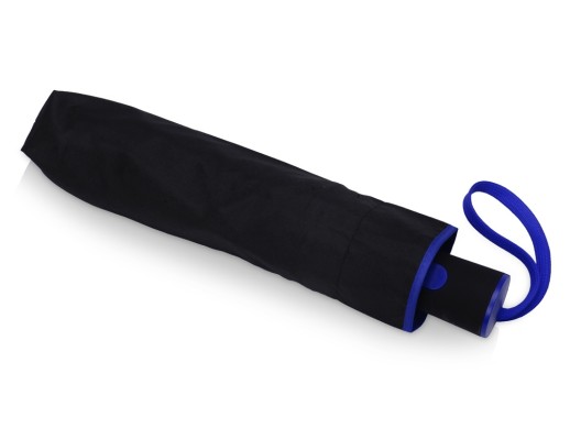 Зонт-полуавтомат складной Motley с цветными спицами, черный/синий с нанесением логотипа с нанесением логотипа