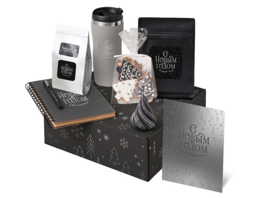 Подарочный набор c термокружкой, чаем, кофе и блокнотом, серый