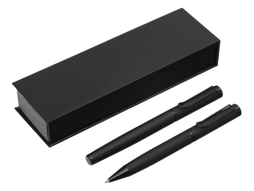 Подарочный набор из 2-х ручек Black Lama soft-touch, черный с нанесением логотипа с нанесением логотипа