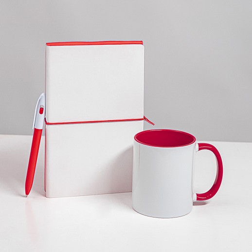 Набор подарочный WHITE VEIL: блокнот, ручка, кружка; белый/красный ,   39532/01/08